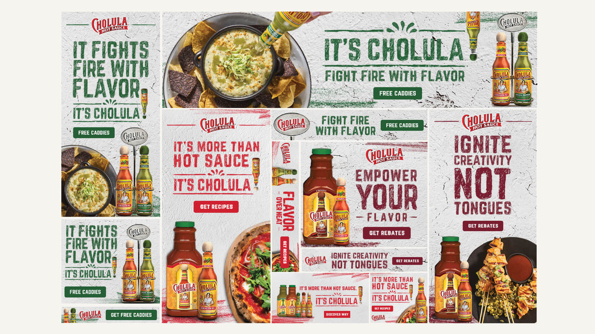 Our digital ad units covered a wide range, all promoting the benefits of using Cholula.
