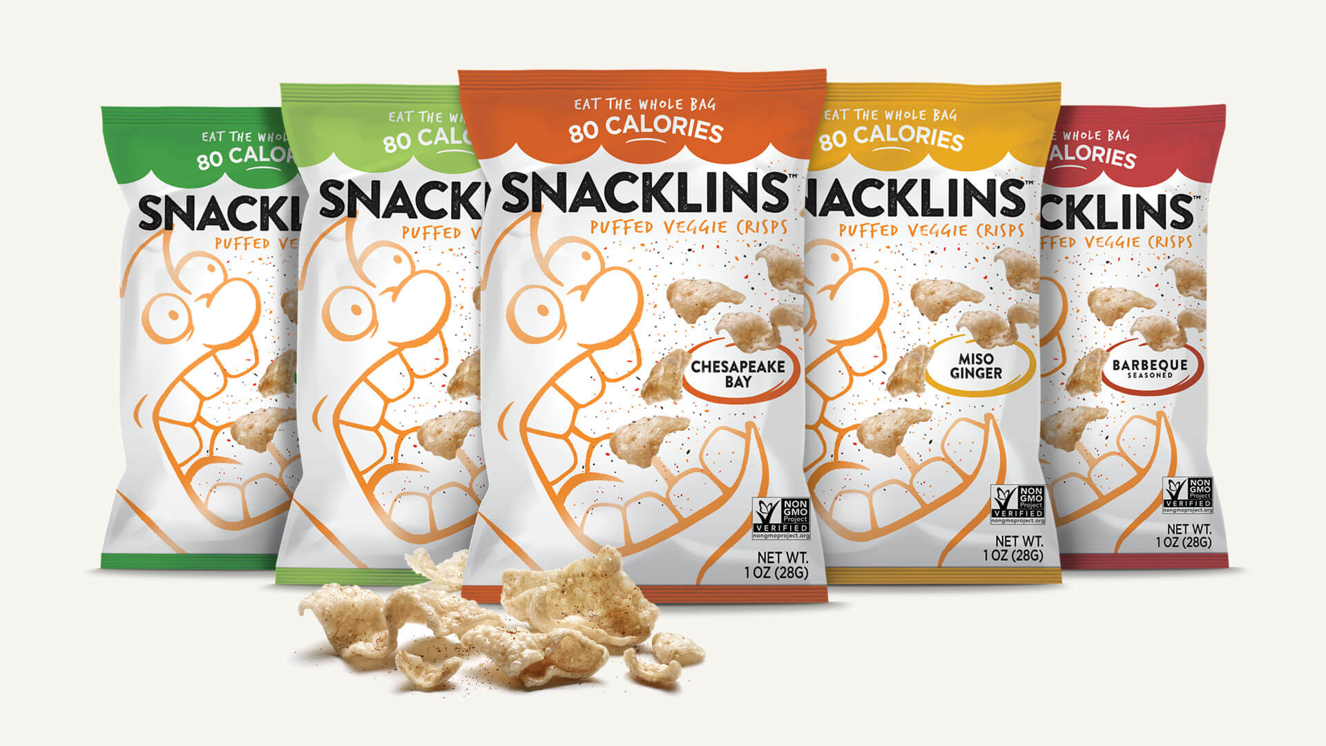 Our packaging needed to be flexible, so it would billboard no matter what new flavor was added. We developed our character, Jack, as an homage to the creator of Snacklins.